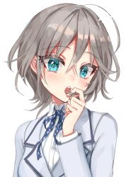 Rule 34 | 1girl, :o, absurdres, anastasia (idolmaster), antenna hair, blue bow, blue bowtie, blue eyes, blue jacket, blush, bow, bowtie, chestnut mouth, grey hair, hair between eyes, highres, idolmaster, idolmaster cinderella girls, jacket, long sleeves, looking at viewer, open mouth, playing with own hair, rum raisin (chihiromakita19), simple background, solo, striped bow, striped bowtie, striped clothes, striped neckwear, teeth, upper body, upper teeth only, white background, | |