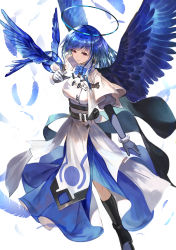 Rule 34 | 1girl, absurdres, blue hair, blue wings, fantasy, gloves, halo, highres, looking to the side, nalai, original, pink eyes, solo, wings