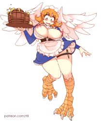 Rule 34 | 1girl, apron, blush, breasts, breasts out, constricted pupils, dirndl, dress, feathered wings, flipped hair, frills, german clothes, harpy, ishuzoku reviewers, juliet sleeves, large breasts, long sleeves, maid headdress, meidri, monster girl, nipples, open mouth, orange hair, pen, puffy sleeves, rtil, short hair, solo, thick thighs, thigh gap, thigh strap, thighs, wardrobe malfunction, wings
