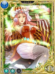 Rule 34 | 1girl, belt, bracelet, breasts, circle of mana, cleavage, dress, feathers, green eyes, isabella (seiken densetsu 3), jewelry, jpeg artifacts, necklace, official art, red hair, seiken densetsu, seiken densetsu 3, thighhighs, turban