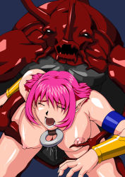 Rule 34 | 1girl, armband, beetle, bent over, bestiality, breasts, bug, cala, closed eyes, collar, doggystyle, insect, interspecies, jewelry, large breasts, monster, nipples, nude, open mouth, pink hair, pointy ears, pubic hair, pussy, pussy juice, rape, ring, screaming, sex, sex from behind, short hair, solo focus, vaginal, viper, viper rsr
