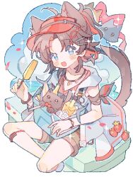 Rule 34 | + +, 1boy, animal ear fluff, animal ears, arknights, armband, bench, black armband, black cat, blue eyes, blue sky, blush, border, bottle, bow, bracelet, brown hair, brown shorts, buttons, cat, cat boy, cat ears, cat tail, cloud, colored inner hair, cooler, cropped legs, fish, fish hair ornament, food, fruit, hair ornament, hairclip, hat, highres, holding, holding food, holding popsicle, ice, jacket, jewelry, looking at viewer, male focus, multicolored hair, necklace, ocean, official alternate costume, on bench, open clothes, open jacket, open mouth, petals, pixelated, popsicle, red bow, red hair, red hat, red shirt, saucer (saucer752), shirt, short sleeves, shorts, simple background, sitting, sky, smile, solo, sparkle, stainless (arknights), stainless (beach guard) (arknights), strawberry, tail, v-neck, visor cap, white background, white jacket