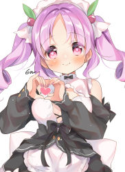 Rule 34 | 1girl, apron, back bow, black dress, blush, bow, breasts, commentary request, detached sleeves, dress, drill hair, frilled apron, frills, gau (n00 shi), heart, heart-shaped pupils, heart hands, highres, long hair, long sleeves, maid, maid headdress, medium breasts, nail polish, original, parted bangs, pink eyes, pink hair, puffy long sleeves, puffy sleeves, purple nails, signature, smile, solo, symbol-shaped pupils, twin drills, twintails, waist bow, white apron