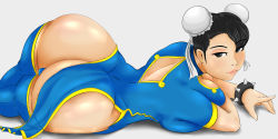 Rule 34 | absurdres, arched back, ass, breasts, capcom, chun-li, curvy, highres, hip focus, huge ass, huge breasts, looking back, lying, on side, parted lips, revealing clothes, street fighter, tagme, thick thighs, thighs, wide hips