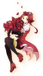 Rule 34 | 1girl, black rose dragon, black skirt, black thighhighs, brown eyes, from side, full body, garter straps, high heels, izayoi aki, looking at viewer, making-of available, mikami (mkm0v0), miniskirt, pencil skirt, petals, red footwear, red hair, rose petals, shirt, short hair with long locks, short sleeves, sidelocks, simple background, skirt, solo, thighhighs, white background, white shirt, yu-gi-oh!, yu-gi-oh! 5d&#039;s, zettai ryouiki