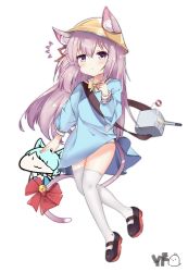 Rule 34 | 1girl, absurdres, adapted costume, animal ear fluff, animal ears, azur lane, bell, black footwear, blue dress, blush, bow, bowtie, cat ears, cat girl, cat tail, closed mouth, commentary request, dress, ears through headwear, hair between eyes, hair ribbon, hat, highres, index finger raised, jingle bell, kindergarten uniform, kisaragi (azur lane), lifebuoy, looking at viewer, panties, pink hair, purple eyes, red bow, red ribbon, ribbon, sailor collar, sailor dress, school hat, shoes, simple background, solo, striped clothes, striped panties, swim ring, tail, tail bell, tail bow, tail ornament, thighhighs, underwear, user mzjy8848, white background, white sailor collar, white thighhighs, yellow bow, yellow bowtie, yellow hat
