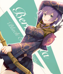 Rule 34 | 1girl, arrow (projectile), bernadetta von varley, bow (weapon), breasts, character name, earrings, fire emblem, fire emblem: three houses, grey eyes, highres, jewelry, medium breasts, nintendo, purple hair, quiver, shorts, shorts under skirt, skirt, solo, ura komaru, weapon