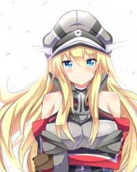 Rule 34 | 10s, 1girl, bad id, bad pixiv id, bismarck (kancolle), blonde hair, blue eyes, breasts, hat, kantai collection, large breasts, long hair, looking at viewer, military, military hat, military uniform, peaked cap, personification, shinekalta, solo, uniform
