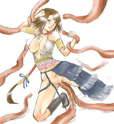 Rule 34 | 00s, 1girl, blue eyes, blush, boots, breasts, brown hair, censored, cum, earrings, final fantasy, final fantasy x, final fantasy x-2, green eyes, heterochromia, jewelry, large breasts, long hair, mosaic censoring, necklace, nipples, open clothes, open shirt, shirt, short hair, solo, tentacle sex, tentacles, yuna, yuna (ff10), zzz