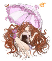 Rule 34 | 10s, 1girl, absurdres, anklet, anna (granblue fantasy), armband, bare legs, bare shoulders, black one-piece swimsuit, bow, breasts, candle, cat, cat hair ornament, cleavage, collarbone, fire, frilled swimsuit, frills, full body, granblue fantasy, hair ornament, hair over one eye, highres, jewelry, long hair, looking away, looking to the side, n9+, one-piece swimsuit, parasol, red eyes, red hair, simple background, skull, small breasts, solo, stuffed animal, stuffed cat, stuffed toy, swimsuit, umbrella, very long hair, wavy mouth, white background