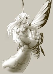 Rule 34 | 1girl, absurdres, aerie (bravely default), barefoot, bravely default: flying fairy, bravely default (series), breasts, fairy, fairy wings, highres, long hair, mini person, minigirl, navel, penis, pointy ears, size difference, thighhighs, wings