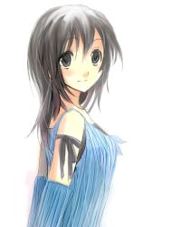 Rule 34 | 1990s (style), 1girl, arm ribbon, arm warmers, arms behind back, bad id, bad pixiv id, black eyes, black hair, final fantasy, final fantasy viii, kyoumo baito, retro artstyle, ribbon, rinoa heartilly, simple background, smile, solo, tareme, white background