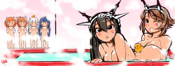 Rule 34 | &gt;:&gt;, &gt;:t, 10s, 6+girls, :&gt;, :t, absurdres, akatsuki (kancolle), bathing, black hair, blue hair, blush, breast envy, breasts, brown hair, censored, cleavage, convenient censoring, covering privates, covering breasts, flying sweatdrops, hair between eyes, hairband, headgear, hibiki (kancolle), highres, ikazuchi (kancolle), inazuma (kancolle), kantai collection, large breasts, lee (colt), long hair, looking at viewer, multiple girls, mutsu (kancolle), nagato (kancolle), navel, censored nipples, nude, object on head, one eye closed, rubber duck, steam, steam censor, triangle mouth, v-shaped eyebrows, very long hair, white hair, wink