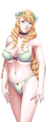Rule 34 | 1girl, bare shoulders, blonde hair, blue eyes, bra, breasts, choker, daiunji eru, drill hair, game cg, large breasts, legs, long hair, looking at viewer, navel, p/a: potential ability, panties, sei shoujo, simple background, solo, standing, thighs, underwear, white background