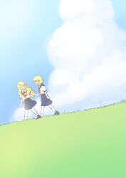 Rule 34 | 2girls, alternate costume, blonde hair, blue footwear, blue skirt, blue sky, blush, braid, closed mouth, cloud, commentary request, cookie (touhou), dated, day, fox eyes, full body, grass, hair ornament, highres, joker (cookie), kirisame marisa, long hair, looking at another, mizuhashi parsee, multiple girls, odennoden, one-hour drawing challenge, open mouth, outdoors, pleated skirt, pointy ears, school uniform, serafuku, shirt, shoes, short hair, side braid, single braid, skirt, sky, socks, star (symbol), star hair ornament, suzu (cookie), touhou, walking, white legwear, white shirt