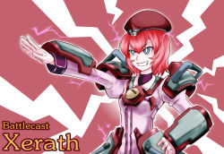Rule 34 | 1girl, alternate costume, blue eyes, electricity, english text, genderswap, genderswap (mtf), gloves, hat, league of legends, nam (valckiry), personification, red hair, salute, short hair, solo, xerath