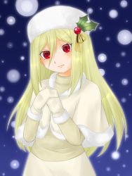 Rule 34 | 1boy, afuro terumi, blonde hair, christmas, crossdressing, dress, gloves, hat, inazuma eleven, inazuma eleven (series), long hair, male focus, outdoors, pixiv sample, red eyes, resized, shawl, smile, snow, solo, trap