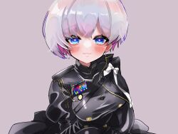 Rule 34 | + +, 1girl, :3, black jacket, blue eyes, blush, closed mouth, colored inner hair, earrings, goddess of victory: nikke, highres, jacket, jewelry, liliweiss (nikke), looking at viewer, military uniform, multicolored hair, pink hair, short hair, solo, star-shaped pupils, star (symbol), symbol-shaped pupils, uniform, uniofthedead, white hair