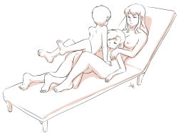 Rule 34 | 1boy, 2girls, age difference, aogami, ass, between legs, breasts, brother and sister, family, ffm threesome, flat chest, group sex, highres, incest, large breasts, lying, lying on person, mature female, missionary, monochrome, mother and daughter, mother and son, multiple girls, forced partners, nipples, nude, on back, sex, siblings, threesome, uncensored, vaginal