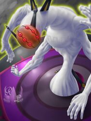 Rule 34 | absurdres, digimon, digimon (creature), highres, looking at viewer, multiple eyes, quartzmon, red eyes, solo