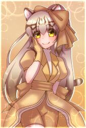 Rule 34 | 1girl, alternate costume, animal ears, extra ears, geoffroy&#039;s cat (kemono friends), highres, hikarikmy, kemono friends, kemono friends v project, long hair, simple background, solo, virtual youtuber, yellow eyes