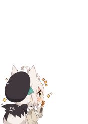 Rule 34 | + +, 1girl, animal ears, beige shirt, beret, black hat, blush, chibi, commentary request, eating, fox ears, fox girl, fox tail, green eyes, hat, highres, hololive, long sleeves, looking away, muuran, negative space, pentagram, shirakami fubuki, simple background, tail, virtual youtuber, white background, white hair