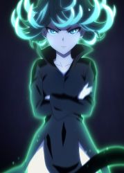 Rule 34 | 1girl, absurdres, green eyes, green hair, highres, matching hair/eyes, one-punch man, psychic, solo, stitched, tatsumaki, third-party edit