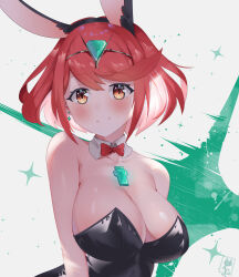 Rule 34 | absurdres, alternate costume, artist request, breasts, chest jewel, cleavage, highres, large breasts, leotard, playboy bunny, pyra (xenoblade), red eyes, red hair, xenoblade chronicles (series), xenoblade chronicles 2