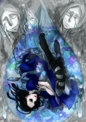 Rule 34 | 1girl, alice: madness returns, alice (alice in wonderland), alice in wonderland, alice liddell (american mcgee&#039;s alice), american mcgee&#039;s alice, american mcgee's alice, apron, bad id, bad pixiv id, black hair, boots, green eyes, pantyhose, statue, striped clothes, striped pantyhose, tears, yuner