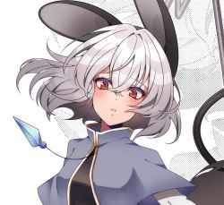Rule 34 | 1girl, animal ears, bad id, bad twitter id, breasts, capelet, crystal, dress, grey capelet, grey dress, grey hair, jewelry, kamenozoki momomo, looking at viewer, mouse ears, mouse girl, mouse tail, nazrin, necklace, parted lips, pendant, red eyes, short hair, small breasts, solo, tail, touhou, upper body