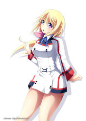Rule 34 | 10s, 1girl, blonde hair, charlotte dunois, infinite stratos, long hair, looking at viewer, mimelex, purple eyes, simple background, solo, white background