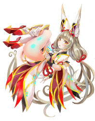 Rule 34 | animal ear fluff, animal ears, breasts, chest jewel, cleavage, detached sleeves, facial mark, highleg, highleg leotard, highres, leotard, long hair, low twintails, nia (blade) (xenoblade), nia (xenoblade), silver hair, small breasts, solo, thighhighs, tim (a9243190a), twintails, very long hair, xenoblade chronicles (series), xenoblade chronicles 2, yellow eyes