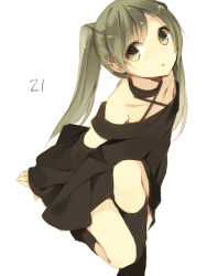 Rule 34 | 1girl, detached sleeves, female focus, green eyes, green hair, halterneck, hatsune miku, hijiri (resetter), looking up, matching hair/eyes, original, simple background, solo, twintails, vocaloid, white background