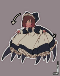 Rule 34 | 1girl, apron, apron lift, arachne, arthropod girl, arthropod limbs, black dress, brown hair, carapace, closed eyes, closed mouth, clothes lift, doodle, dress, extra eyes, extra legs, frills, grey background, highres, insect girl, lifted by self, loen, long sleeves, maid, monster girl, original, simple background, smile, solo, spider girl, taur, white apron
