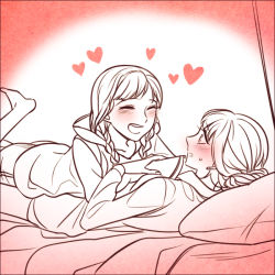 Rule 34 | 2girls, ^ ^, anna (frozen), barefoot, bed, blush, book, contemporary, elsa (frozen), closed eyes, frozen (disney), girl on top, happy, heart, hooreng, incest, lying, lying on person, monochrome, multiple girls, on back, on stomach, shorts, siblings, sisters, smile, yuri