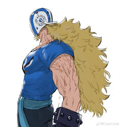 Rule 34 | 1boy, arms at sides, blonde hair, facial hair, facial hair through mask, facing ahead, feet out of frame, goatee, highres, hockey mask, killer (one piece), long hair, male focus, mask, mcbuckwheat, one piece, solo, white background