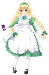 Rule 34 | 1girl, apron, bad id, bad pixiv id, black footwear, blue eyes, blush, bow, braid, breasts, card, closed mouth, collared dress, commentary request, copyright request, dress, frilled apron, frilled dress, frills, full body, green bow, green dress, hair between eyes, hair bow, holding, holding card, juliet sleeves, long hair, long sleeves, looking at viewer, low twintails, maid, maid apron, mary janes, medium breasts, misaki (misaki86), official art, pantyhose, puffy sleeves, renkai frontier, shoes, smile, solo, standing, tachi-e, transparent background, twin braids, twintails, very long hair, white apron, white pantyhose