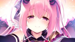 Rule 34 | 1girl, anneliese, blush, close-up, demon girl, demon horns, demon wings, game cg, hair ribbon, horns, kimagure temptation, kimishima ao, long hair, looking at viewer, official art, pink eyes, pink hair, ribbon, smile, solo, wings