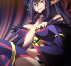 Rule 34 | 10s, 1girl, breasts, cleavage, large breasts, long hair, mature female, queen&#039;s blade, queen&#039;s blade rebellion, queen&#039;s blade vanquished queens, red eyes, screencap, sitting, solo, stitched, third-party edit, werbellia