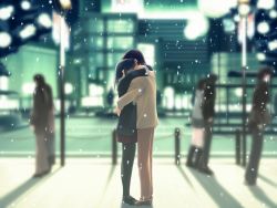 Rule 34 | 3girls, 4boys, arm around waist, arms around neck, black hair, black legwear, blurry, boots, briefcase, building, city, coat, couple, depth of field, from side, full body, game cg, hand in pocket, hand on another&#039;s back, hand on another&#039;s shoulder, height difference, holding, hug, kida tokinori, knee boots, kurihara touko, lamppost, lights, loafers, long hair, miniskirt, mitsumi misato, multiple boys, multiple girls, nakamura takeshi, outdoors, pants, pantyhose, railing, road, scarf, shadow, shoes, short hair, skirt, snow, snowing, standing, street, tenshi no inai 12-gatsu, wallpaper