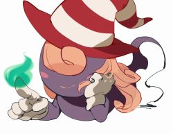 Rule 34 | 1girl, artist request, blush, fire, gloves, hair over eyes, hat, mario (series), paper mario, pink hair, super mario bros. 1, witch hat