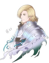 Rule 34 | 1boy, armor, autumn-sacura, blonde hair, closed mouth, dion lesage, earrings, final fantasy, final fantasy xvi, jewelry, short hair, shoulder armor, simple background, single earring, solo, upper body, white background, yellow eyes