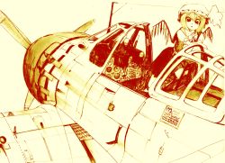 Rule 34 | 1girl, a-rex, a6m zero, aircraft, airplane, cockpit, embodiment of scarlet devil, female focus, flandre scarlet, highres, military, monochrome, solo, touhou, vehicle focus