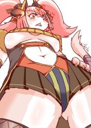 Rule 34 | 1girl, breasts, cat, female focus, fullbokko heroes, furry, furry female, grin, long hair, pink hair, red eyes, simple background, skirt, skykain, smile, solo, twintails, white background