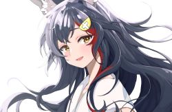 Rule 34 | 1girl, animal ear fluff, animal ears, black hair, blush, commentary, hair ornament, hololive, long hair, looking at viewer, multicolored hair, ookami mio, ookami mio (1st costume), open mouth, red hair, sailor collar, simple background, smile, solo, streaked hair, two-tone hair, upper body, virtual youtuber, white background, wolf ears, xiaodong327399, yellow eyes