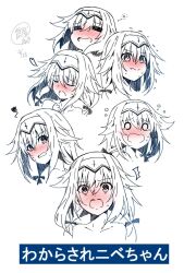 Rule 34 | blush, closed eyes, collarbone, cropped shoulders, date a live, full-face blush, hair between eyes, headband, highres, hoshibana anima, medium hair, monochrome, multiple views, nibelcol, o o, open mouth, squiggle, tears