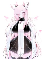 Rule 34 | ami (gwain saga), animal ears, arms up, black dress, blush stickers, breasts, cat ears, demon horns, dress, fake animal ears, fake horns, gwain saga, high collar, horns, large breasts, long hair, long sleeves, looking at viewer, pink eyes, pink hair, smile, thick thighs, thighhighs, thighs, usa37107692, waist ribbon, wide hips, wide sleeves, zettai ryouiki