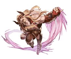 Rule 34 | 10s, 1other, beard, belt, blonde hair, boots, draph, earrings, facial hair, fingerless gloves, full body, fur trim, gloves, granblue fantasy, horns, jewelry, ladiva, long hair, male focus, mask, minaba hideo, official art, open mouth, pinky out, solo, teeth, transparent background
