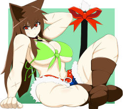 Rule 34 | 00s, 1girl, animal ears, bikini, bikini top only, boots, breasts, brown hair, dungeon and fighter, fighter (dungeon and fighter), izunan, large breasts, legs, red eyes, scar, shorts, solo, swimsuit, tail, thick thighs, thighs