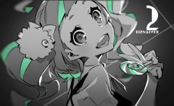 Rule 34 | 10s, 1girl, candy, close-up, copyright name, food, kiznaiver, lollipop, looking at viewer, monochrome, multicolored hair, niiyama nico, smile, solo, spot color, streaked hair, twintails, v, yoneyama mai